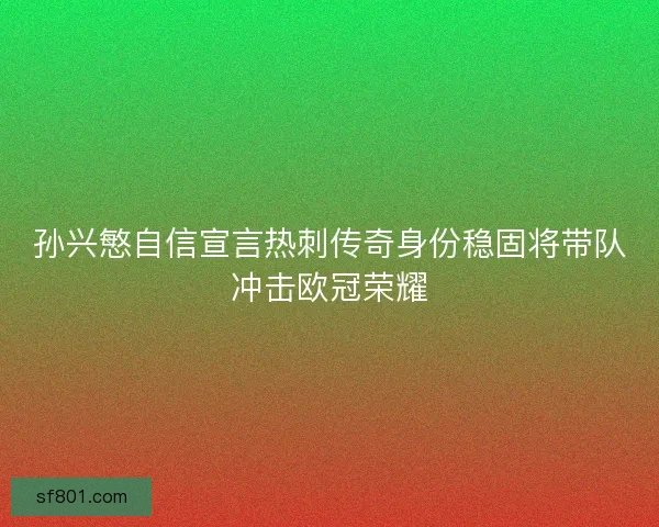 孙兴慜自信宣言热刺传奇身份稳固将带队冲击欧冠荣耀